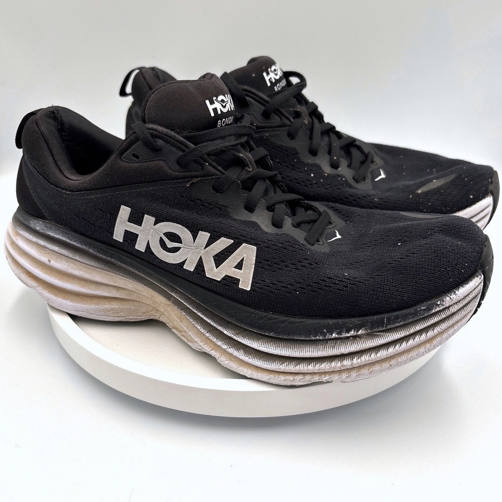 Hoka Bondi 8 Running Shoes 10.5 Black Gorpcore Max Cushion Sneakers 1123202 BWHT